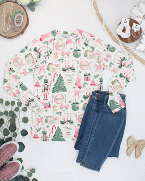 Blair Long Sleeve Top - Pink Pine Noel by Michelle Mae