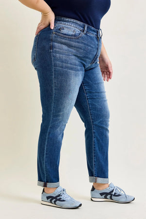 Judy Blue Mid Rise Slim Fit Cuffed Dark Wash Jeans
