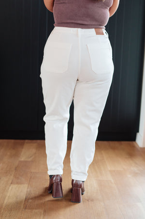 Judy Blue High Rise Denim Drawstring Waistband Jogger in Ecru