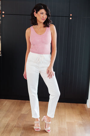 Judy Blue High Rise Denim Drawstring Waistband Jogger in Ecru