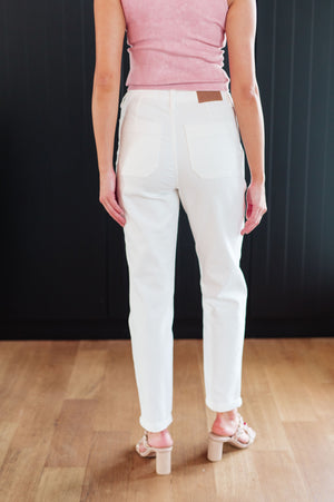 Judy Blue High Rise Denim Drawstring Waistband Jogger in Ecru
