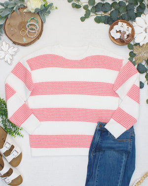 PREBOOK Chunky Striped Sweater - Coral and White