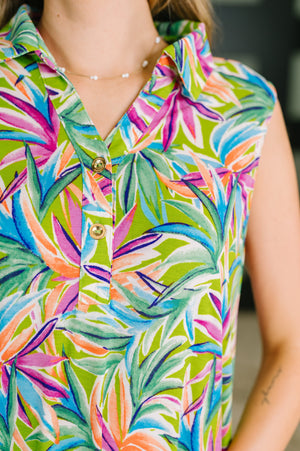 Coral Sands Collared Tank Dress in Spring Palms from Dear Scarlett