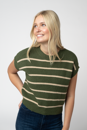 Striped Sweater Top - Olive and Tan by Michelle Mae