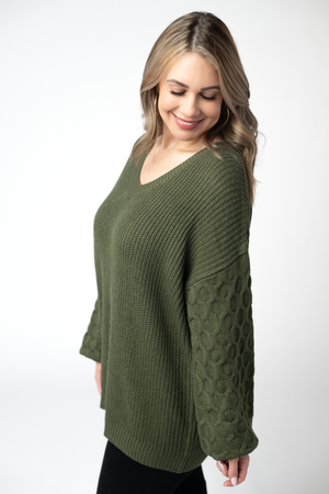 Talina Textured Sweater - Olive by Michelle Mae
