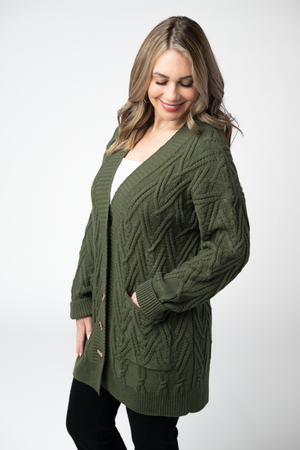 Brooks Button Sweater Cardigan - Olive by Michelle Mae
