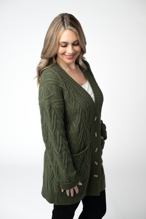 Brooks Button Sweater Cardigan - Olive by Michelle Mae
