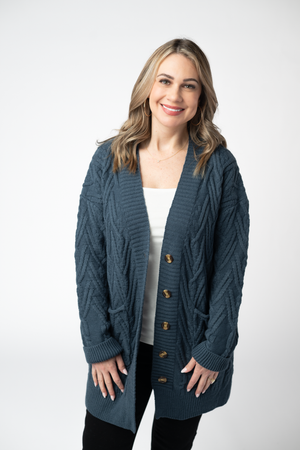 Brooks Button Sweater Cardigan - Navy by Michelle Mae