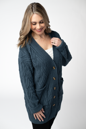 Brooks Button Sweater Cardigan - Navy by Michelle Mae