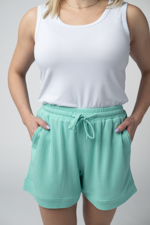 Weslie Waffle Shorts - Turquoise by Michelle Mae
