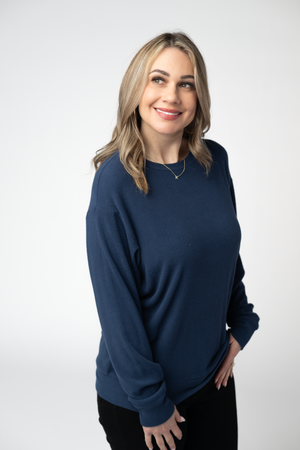 Corrine Ribbed Pullover Top - Navy by Michelle Mae