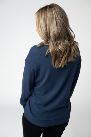 Corrine Ribbed Pullover Top - Navy by Michelle Mae