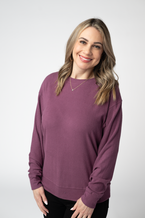 Corrine Ribbed Pullover Top - Plum by Michelle Mae