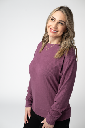 Corrine Ribbed Pullover Top - Plum by Michelle Mae