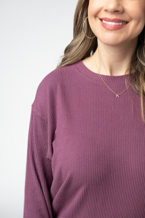 Corrine Ribbed Pullover Top - Plum by Michelle Mae
