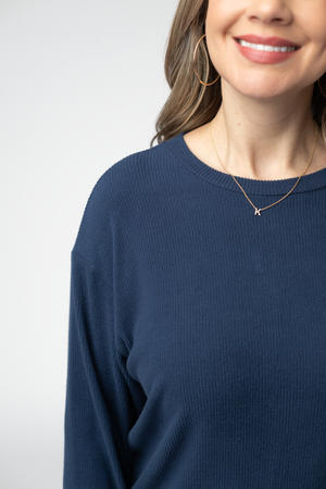 Corrine Ribbed Pullover Top - Navy by Michelle Mae