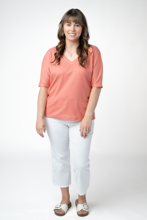 PREBOOK Emerson Waffle Top - Coral