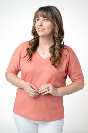 PREBOOK Emerson Waffle Top - Coral