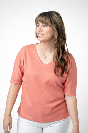 PREBOOK Emerson Waffle Top - Coral