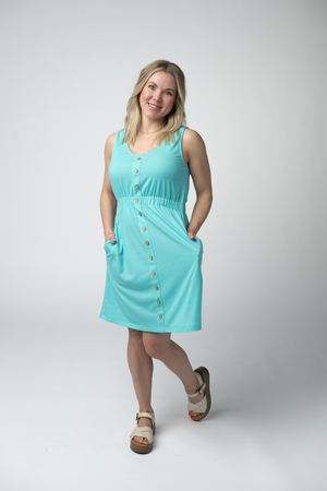 Beverly Button Dress - Aqua by Michelle Mae