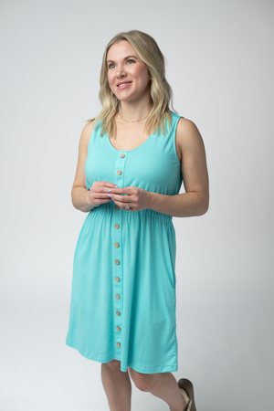 Beverly Button Dress - Aqua by Michelle Mae