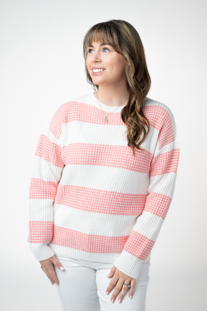 PREBOOK Chunky Striped Sweater - Coral and White