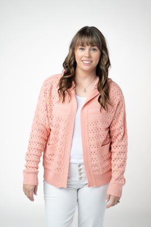 PREBOOK Olivia Open Knit Hooded Cardigan - Coral