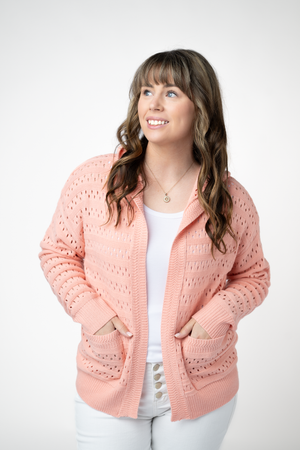 PREBOOK Olivia Open Knit Hooded Cardigan - Coral