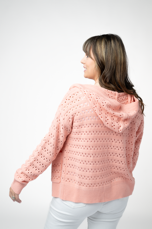PREBOOK Olivia Open Knit Hooded Cardigan - Coral