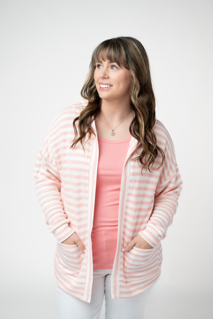 PREBOOK Saylor Striped Hooded Cardigan - Peach