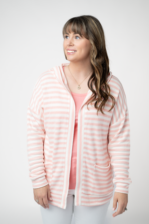 PREBOOK Saylor Striped Hooded Cardigan - Peach