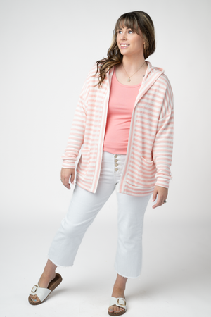 PREBOOK Saylor Striped Hooded Cardigan - Peach