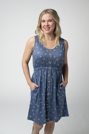 Beverly Button Dress - Nautical Navy by Michelle Mae