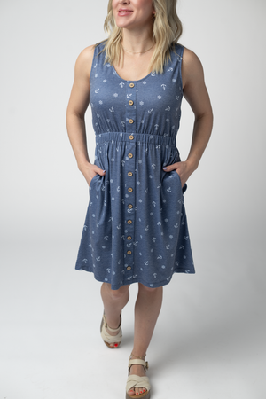 Beverly Button Dress - Nautical Navy by Michelle Mae