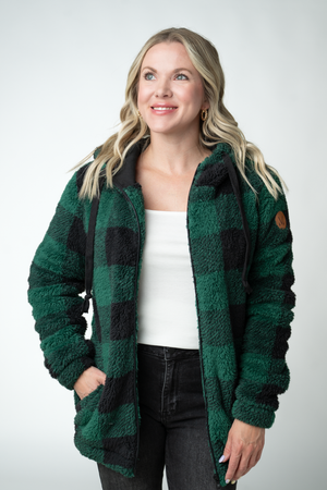 Sherpa Fullzip Hoodie - Evergreen Plaid by Michelle Mae