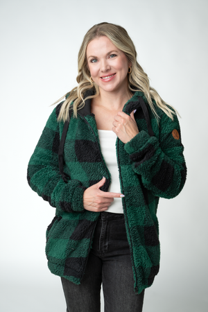 Sherpa Fullzip Hoodie - Evergreen Plaid by Michelle Mae