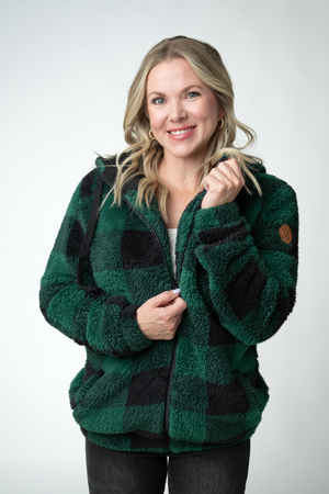 Sherpa Fullzip Hoodie - Evergreen Plaid by Michelle Mae