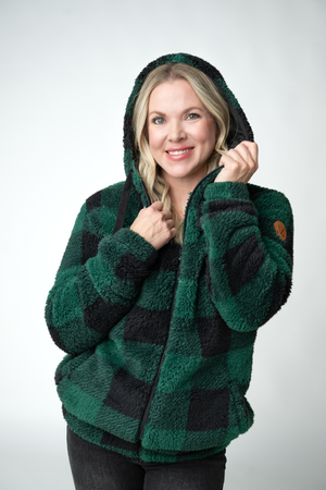 Sherpa Fullzip Hoodie - Evergreen Plaid by Michelle Mae
