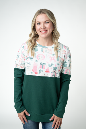 Natalie Pullover - Pink Pine Noel and Evergreen by Michelle Mae
