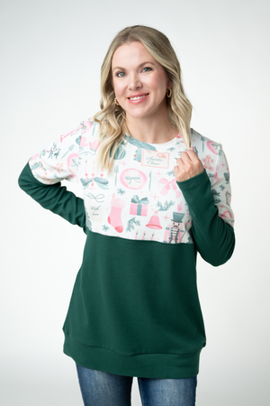 Natalie Pullover - Pink Pine Noel and Evergreen by Michelle Mae