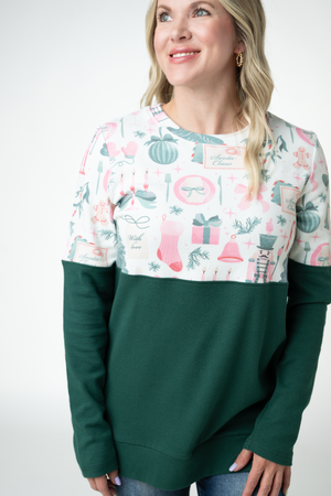 Natalie Pullover - Pink Pine Noel and Evergreen by Michelle Mae