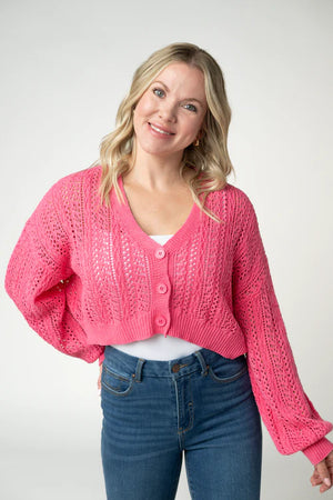 Callie Cropped Cardigan - Pink by Michelle Mae