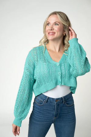 Callie Cropped Cardigan - Aqua by Michelle Mae