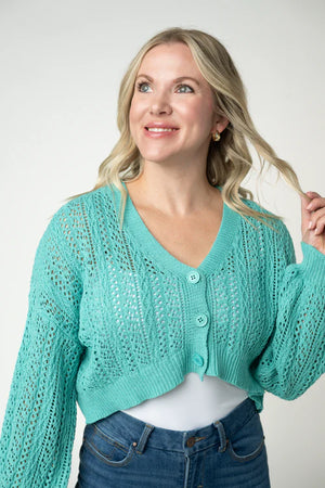 Callie Cropped Cardigan - Aqua by Michelle Mae