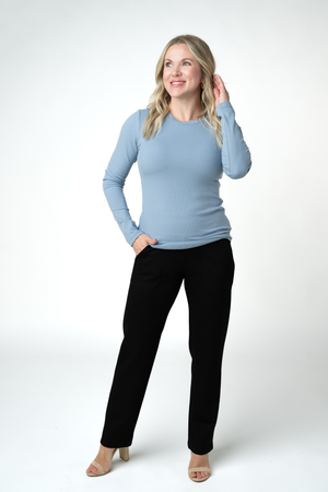 Reese Ribbed Long Sleeve Top - Dusty Blue by Michelle Mae