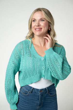 Callie Cropped Cardigan - Aqua by Michelle Mae