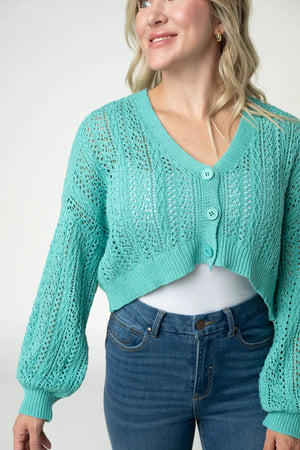 Callie Cropped Cardigan - Aqua by Michelle Mae