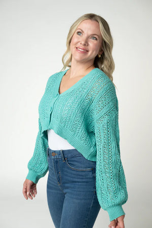 Callie Cropped Cardigan - Aqua by Michelle Mae