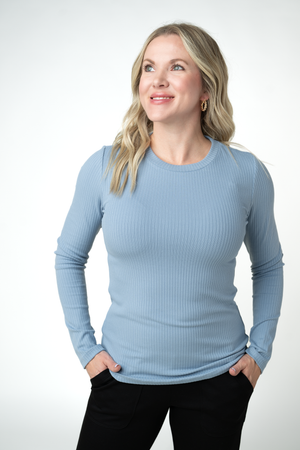 Reese Ribbed Long Sleeve Top - Dusty Blue by Michelle Mae