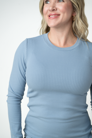 Reese Ribbed Long Sleeve Top - Dusty Blue by Michelle Mae
